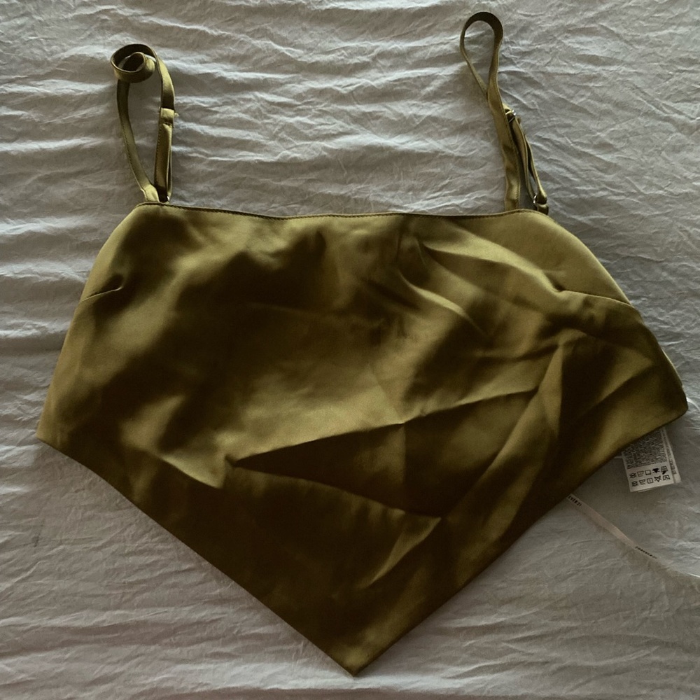 Green silky cross back top